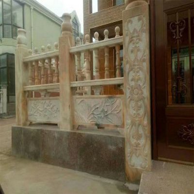 别墅院子安装晚霞红雕花防护围栏板 栏板雕塑石雕石雕厂公司地址