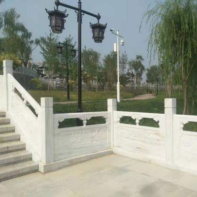 景点园林古建筑楼梯台阶安装汉白玉雕刻荷花扶手栏板 荷花雕塑摆件地方喜鹊栾川