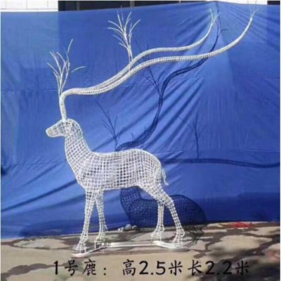 不锈钢创意景观镂空网格梅花鹿雕塑 