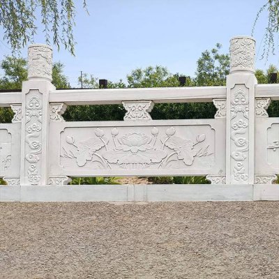 大理石石雕浮雕荷花祥云园林景观栏板雕塑 