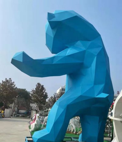 商场街道摆放大型玻璃钢蓝色几何熊雕塑 