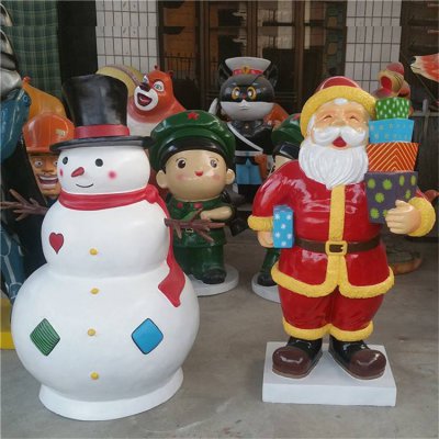 商场美陈摆件玻璃钢卡通圣诞老人雪人雕塑 圣诞老人雕塑玻璃钢价格表自由气球