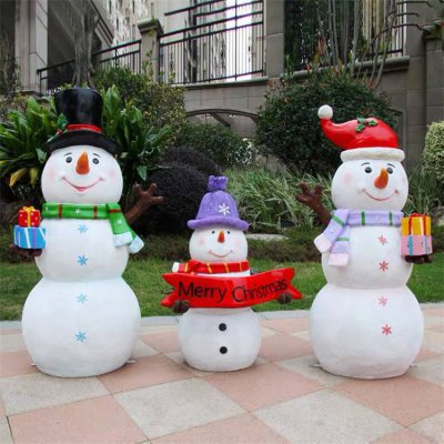 玻璃钢卡通雪人景观美陈装饰摆件 雪人雕塑图片作品滑雪大全