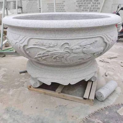 青石浮雕户外景观大型景观水缸雕塑 
