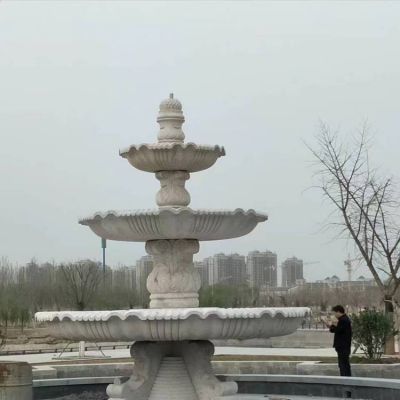 青石石雕三层流水景观多层喷泉雕塑 喷泉雕塑水景方案工艺教程