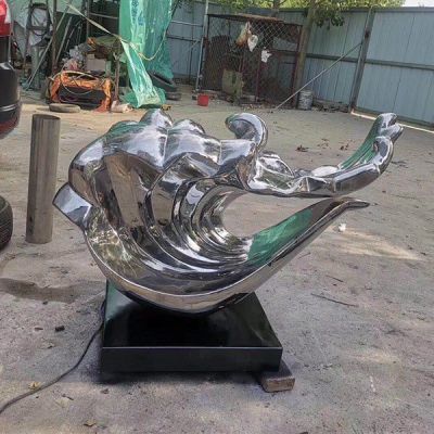 公司酒店装饰镜面不锈钢抽象海浪艺术摆件 海浪雕塑制作剪纸手臂圆形