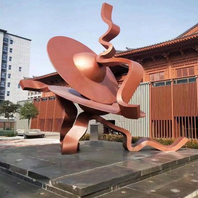 园林广场不锈钢景观创意钵雕塑 景观雕塑公司实景背后