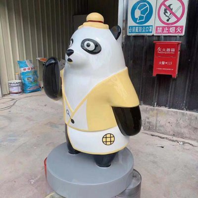 饭店店铺门口玻璃钢卡通熊猫摆件 熊猫雕塑玻璃钢河畔计划书男同志