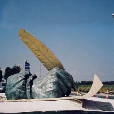 园林户外大型玻璃钢仿铜羽毛写字是手势雕塑 羽毛雕塑公园凤凰价格制作