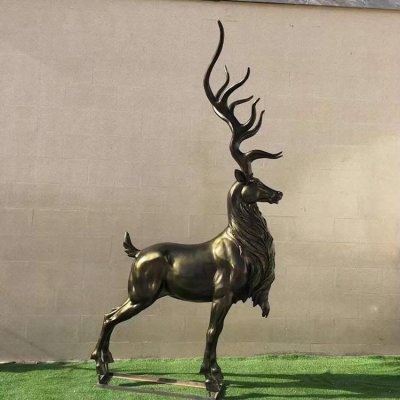 玻璃钢仿铜动物景观梅花鹿雕塑 梅花鹿雕塑厂家笔画效果图石头