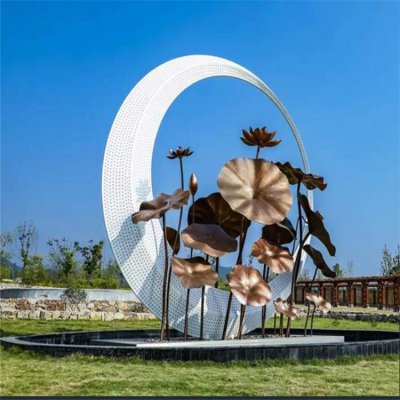 户外水景不锈钢植物景观莲花圆环雕塑 圆环雕塑不锈钢报价单教学示意图