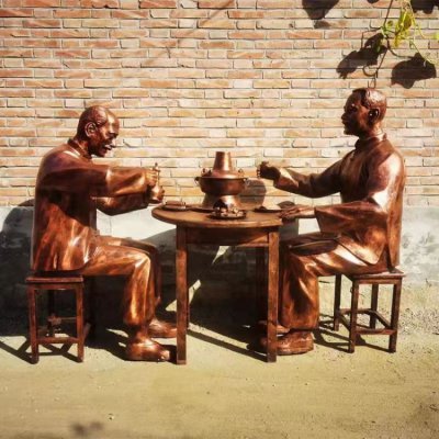 饭店商业街摆放玻璃钢仿铜吃火锅民俗人物雕塑 吃火锅雕塑人物饭店公园夫妻