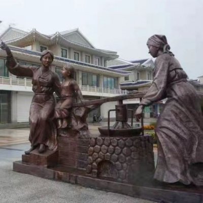 户外路边玻璃钢仿铜人物雕塑情景小品 