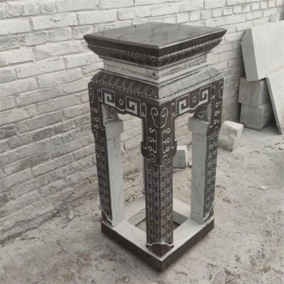庭院摆放青石雕花中式盆景花架展示台 花架雕塑栏杆设计图凉亭鱼池