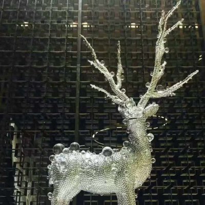 室内不锈钢抽象户外园林景观抽象梅花鹿雕塑 