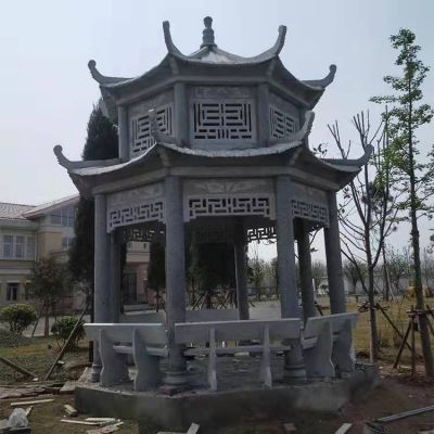 青石石雕双层景观凉亭雕塑 