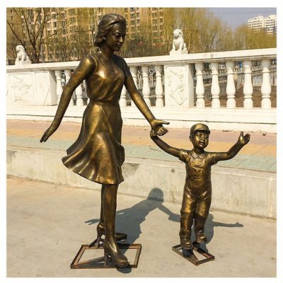 公园广场玻璃钢仿铜母子人物景观 母子雕塑作品岳飞龙龟教案