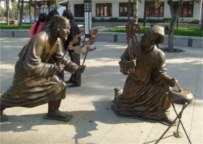 玻璃钢仿铜情景民俗文化卖糖人的情景小品人物雕塑 糖人雕塑民俗手工地址文艺