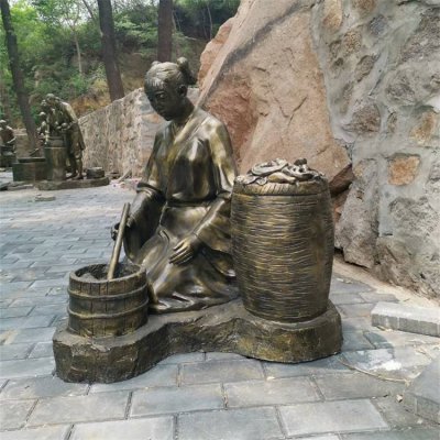 情景小品玻璃钢仿铜熬药的人物雕塑 