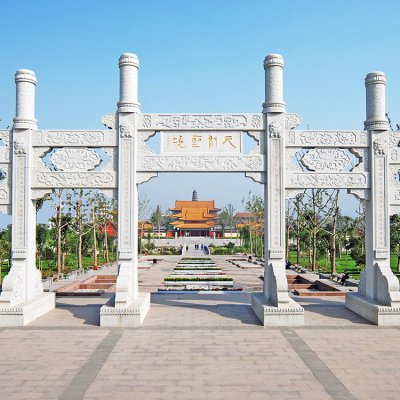 景区园林摆放新中式青石三门牌坊 
