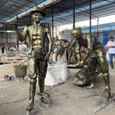 玻璃钢仿铜农作人物雕塑 