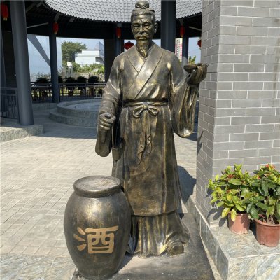 玻璃钢仿铜创意景观打酒的情景人物雕塑 民俗人物