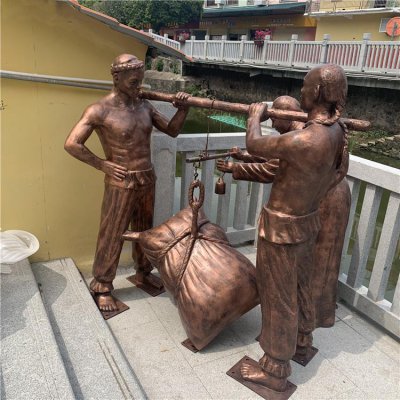 民俗文化玻璃钢仿铜称货物的人物小品 