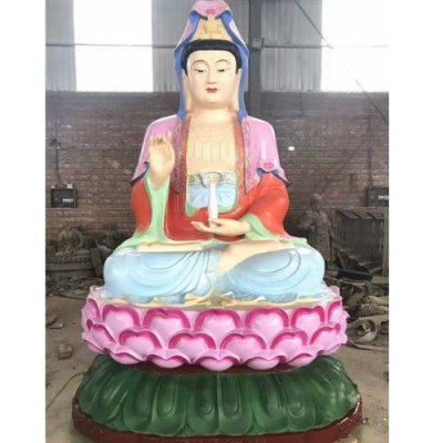 宗教寺庙玻璃钢彩绘观音雕塑摆件 观音雕塑图片正装八仙新都