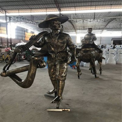 情景小品玻璃钢仿铜园林景观人物雕塑 