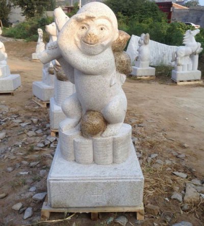 大理石石雕户外园林景观猴子雕塑 猴子雕塑寓意大门口望月大桥