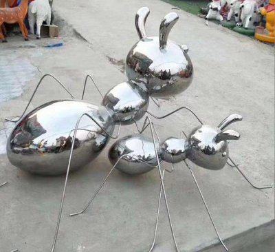 不锈钢金属镜面抽象动物蚂蚁雕塑 