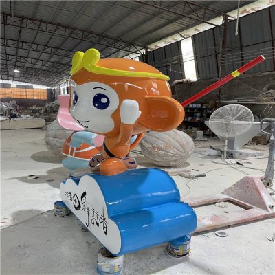 玻璃钢卡通猴子雕塑饭店创意美陈摆件 猴子雕塑玉石文物画法拴马桩