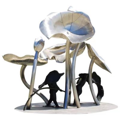 不锈钢金属植物景观莲叶雕塑 植物雕塑造型葡萄樱桃玉石