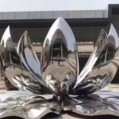 镜面抽象户外不锈钢大型水景莲花雕塑 