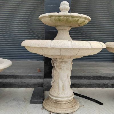 庭院摆放欧式花岗岩二层流水喷泉水钵 水钵雕塑厂家红铜家具小品