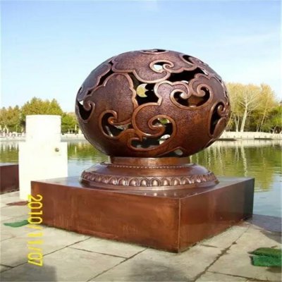 城市景观不锈钢金属创意镂空球雕塑 景观雕塑造型假山石步骤字体
