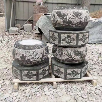 寺庙古建筑垫基石中式圆形青石柱墩 