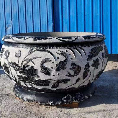 青石石雕景观莲花缸雕塑 