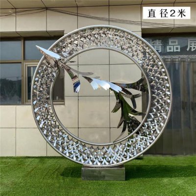 广场售楼部摆放不锈钢镂空圆环金属落地标识雕塑 圆环雕塑厂家施工图骨架阴阳