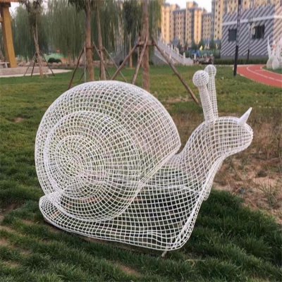 不锈钢金属网格抽象动物蜗牛雕塑 蜗牛雕塑制作彩石