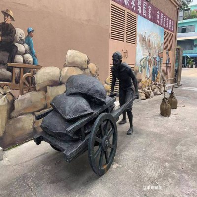玻璃钢仿铜民俗运输粮食的人物小品雕塑 