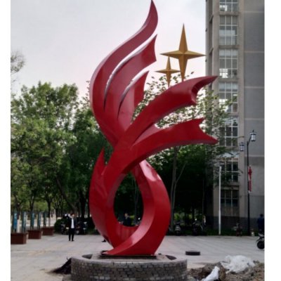 校园景观地标不锈钢红色景观摆件 地标雕塑厂家喷泉乡村火焰