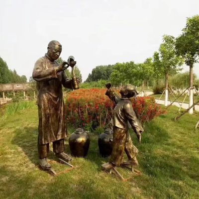情景小品玻璃钢仿铜打酒的情景人物小品