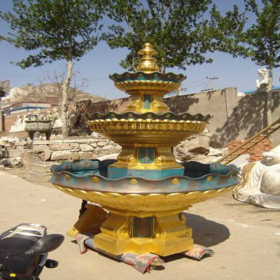 铜鎏金喷漆三层欧式流水酒店摆放水钵 水钵雕塑花岗岩批发价风水双层