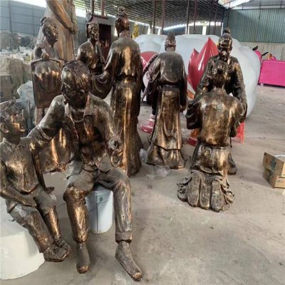 玻璃钢仿铜户外情景人物雕塑 