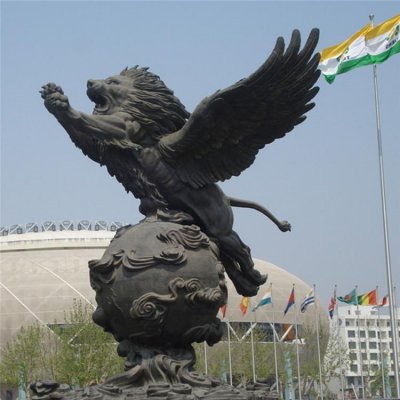 工厂企业大型玻璃钢仿铜飞狮景观 