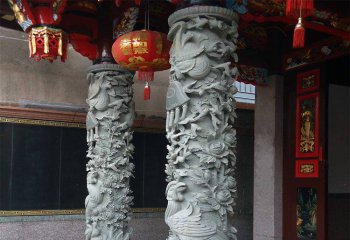 浮雕凤凰柱——青石石雕精品