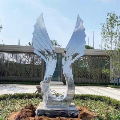 不锈钢金属大型翅膀雕塑 翅膀雕塑园林大象大门口汉白玉
