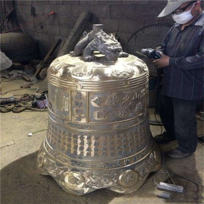 仿古做旧寺庙玻璃钢喷金烤漆纯手工制作吊钟雕塑 