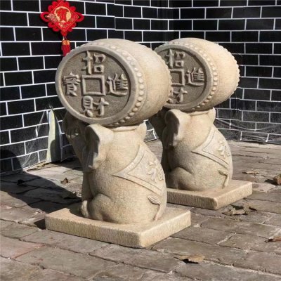 青石石雕招财进宝门墩雕塑 石门墩雕塑青石品牌时间福鱼